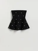 Bluzki damskie - Reserved - Top z baskinką - czarny - miniaturka - grafika 1