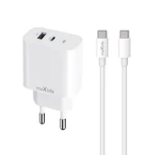 Ładowarki do telefonów - Maxlife ładowarka sieciowa PD QC MXTC-06-20AC 1x USB-C 1x USB 20W biała + kabel USB-C - USB-C 20W - miniaturka - grafika 1