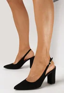 Sandały damskie - Czarne Sandały z Noskiem w Szpic z Imitacji Zamszu Niveral - miniaturka - grafika 1