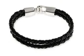 Bransolety męskie - SKÓRZANA BRANSOLETA MĘSKA czarna z okuciem - miniaturka - grafika 1