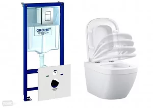 GROHE 38827000+39206000+39330001 Euro Ceramic Miska WC wisząca 49 cm + deska wolnoopadająca + stelaż 5w1 - Miski WC - miniaturka - grafika 1