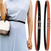 Paski - Damski skórzany pasek dwustronny skóra naturalna złota klamra dwukolorowy - miniaturka - grafika 1