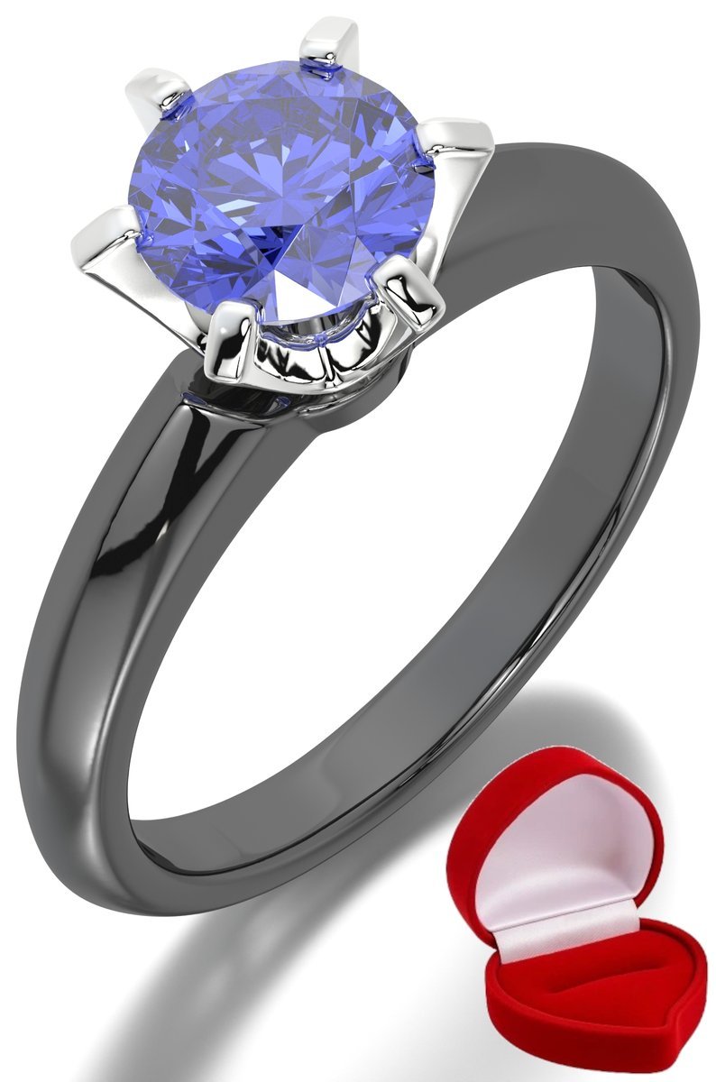 ZŁOTY PIERŚCIONEK ZARĘCZYNOWY 585 14k TANZANIT 1 ct CZARNE ZŁOTO R6