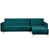 Sofy i kanapy - Beliani Sofa lewostronna lazurowa welur rozkładana ABERDEEN - miniaturka - grafika 1