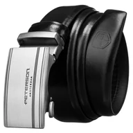 Paski - Skórzany pasek ze zdobioną srebrną klamrą automatyczną do garnituru do spodni rozmiar 115 Peterson, czarny - miniaturka - grafika 1