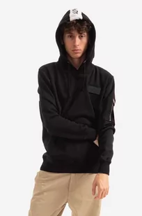 Alpha Industries bluza Red Stripe Hoody męska kolor czarny z kapturem z nadrukiem 178314.95 - Bluzy męskie - miniaturka - grafika 1