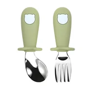 Sztućce dla dzieci - Pierwsze Sztućce Z Zakrzywioną Łyżeczką [Kolor Zielony] - miniaturka - grafika 1