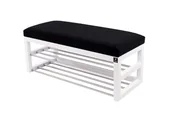 Ławki do przedpokoju - Ławka na buty LPG-5 185cm EMRAWOOD drewno lite kolor biały siedzisko gładkie kolor czarny - miniaturka - grafika 1