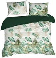 Pościel - Design 91 Pościel z mikrofibry 160x200 Dawosa liście biała zielona mikrofibra D91 - miniaturka - grafika 1