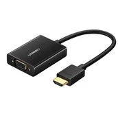 Adaptery i przejściówki - UGREEN Ugreen konwerter cyfrowego sygnału HDMI na sygnał analogowy VGA, do komputerów PC, laptopów, urządzeń Chromebook, Raspberry Pi, Macbook, Apple TV, obsługa rozdzielczości 1080p, kolor: czarny 40248 - miniaturka - grafika 1
