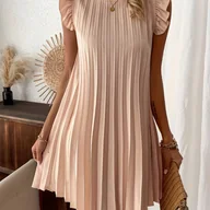 Sukienki - TEMU Jednokolorowa Sukienka z Falbankami i Małymi Rękawkami typu Flutter - miniaturka - grafika 1