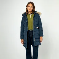 Kurtki damskie - Kurtka damska pikowana z kapturem granatowa - miniaturka - grafika 1