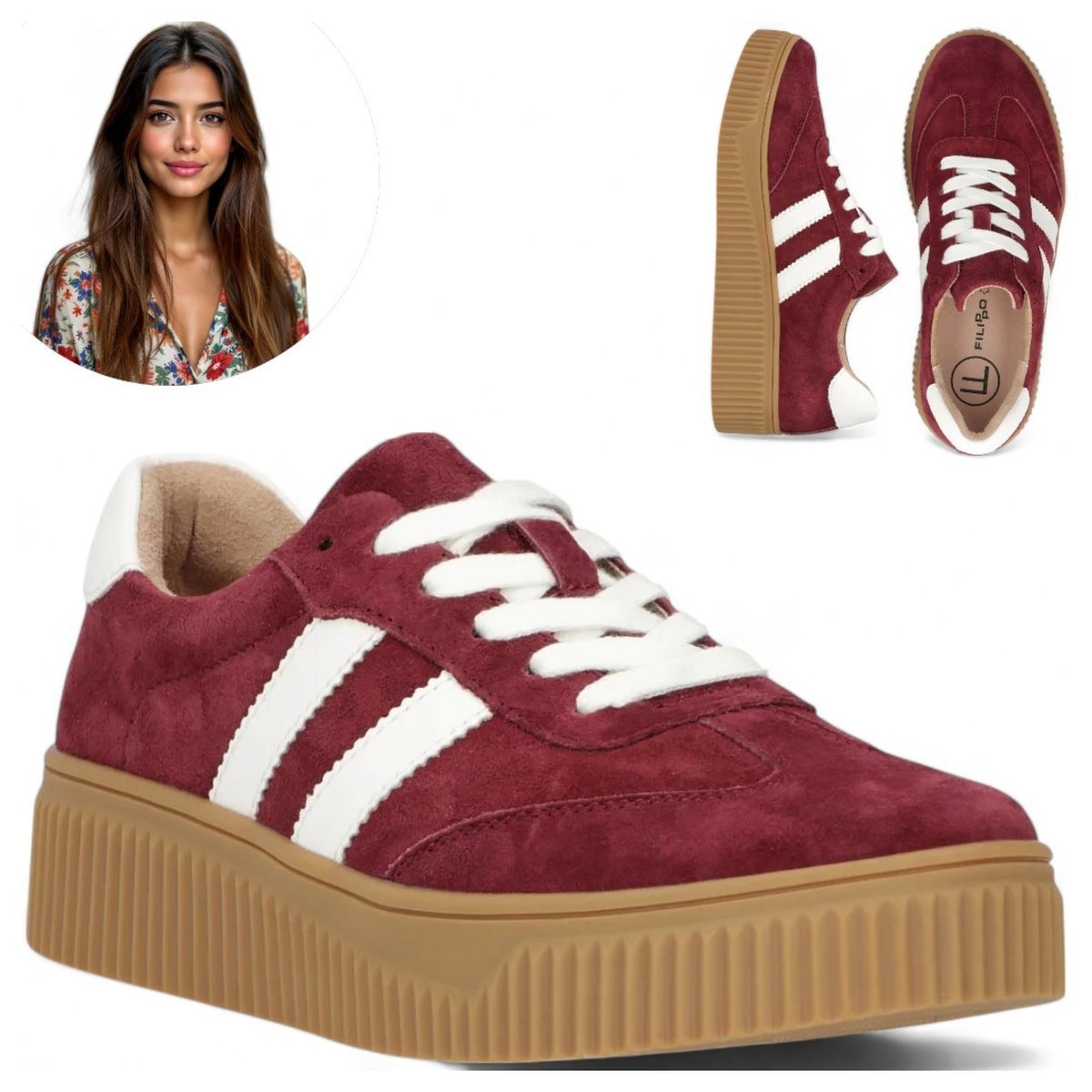 Damskie SKÓRZANE Sneakersy FILIPPO Modne sportowe Półbuty na Platformie 39