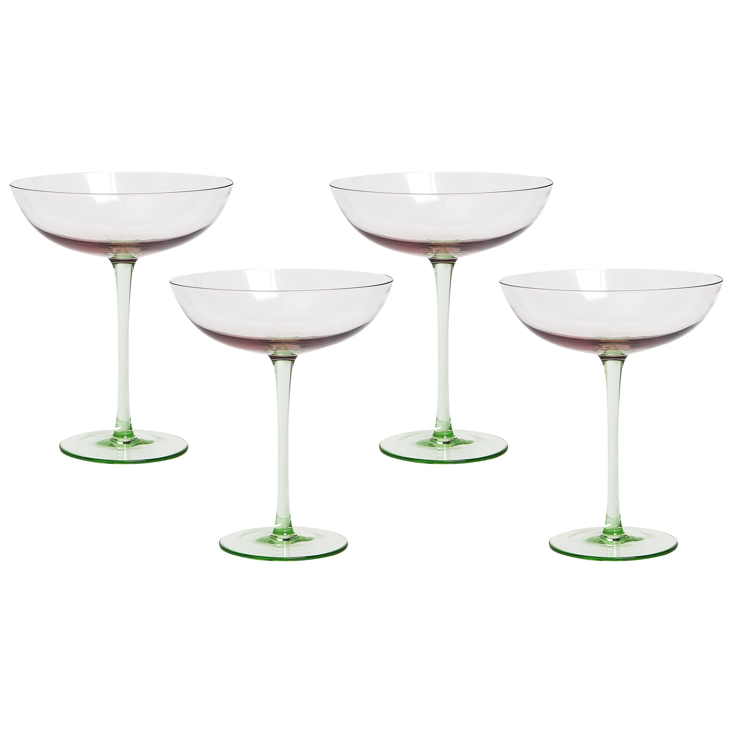BELIANI Zestaw 4 kieliszków do martini różowo-zielone transparentne szkło dmuchane 250 ml kieliszki do koktajli