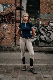 Koszula jeździecka Equilegio Bacca damska z krótkim rękawem, granatowa, rozmiar S - Koszulki jeździeckie - miniaturka - grafika 1