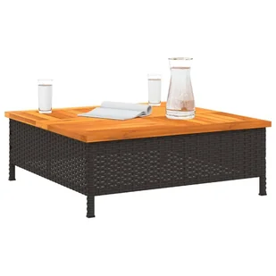Stolik ogrodowy, czarny, 70x70x25 cm, rattan i drewno akacjowe Lumarko! - Stoły ogrodowe - miniaturka - grafika 5
