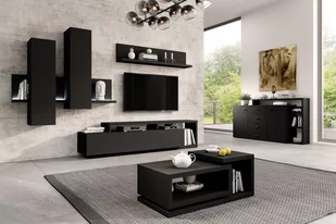 Komoda dwudrzwiowa z szufladami i nadstawką Bota 27 - czarny supermat - Komody - miniaturka - grafika 2