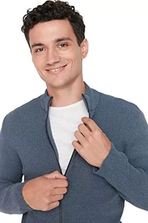 Swetry męskie - Trendyol Męski męski męski podstawowy wąski standardowy kardigan z dekoltem w serek tkany sweter, Indygo, XXL - grafika 1