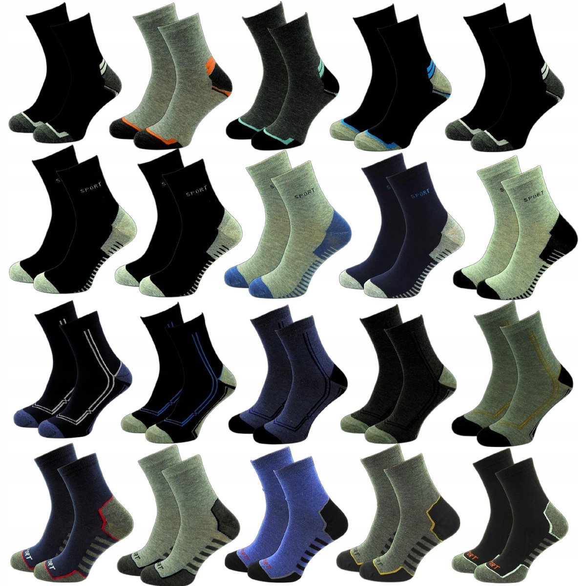 SKARPETY MĘSKIE DŁUGIE SKARPETKI SPORTOWE BAWEŁNIANE ZESTAW 20 PAR 39-42