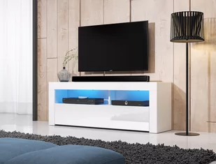 Szafka Rtv Mex 140 Biały / Biały Połysk + Led - Inne meble do salonu - miniaturka - grafika 1