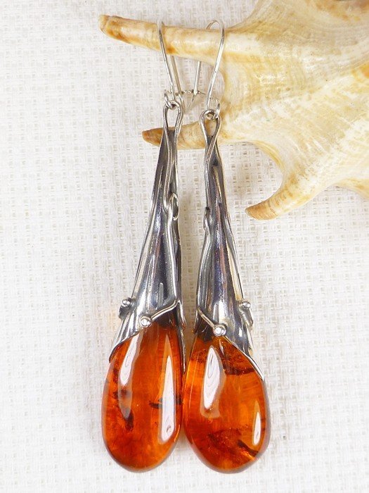 Kolczyki srebrne z bursztynem, handmade 210-75