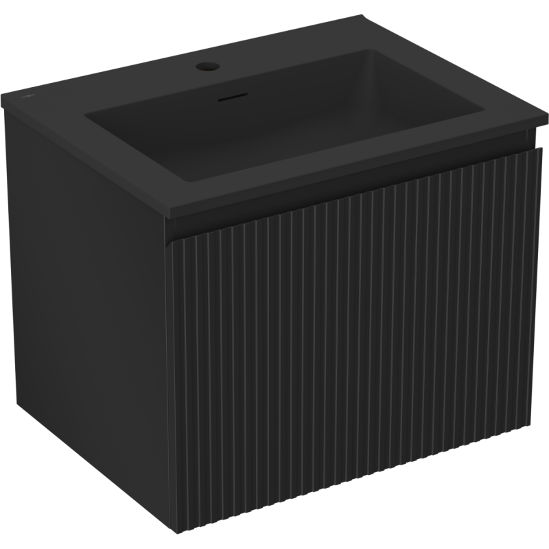 Mexen Rivel szafka łazienkowa 60 cm z umywalką Otis, 1 szuflada, ryflowana , czarna mat - 91A20-06047-1-BF71-W18M71