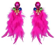 Kolczyki - KOLOROWE kolczyki złote długie wiszące z cyrkoniami PIÓRAMI tęczowe damskie - miniaturka - grafika 1