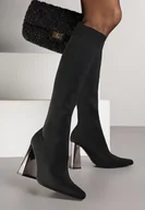 Kozaki damskie - Czarne Skarpetkowe Kozaki Vices na Słupku z Metalicznym Połyskiem Tuvitte - miniaturka - grafika 1