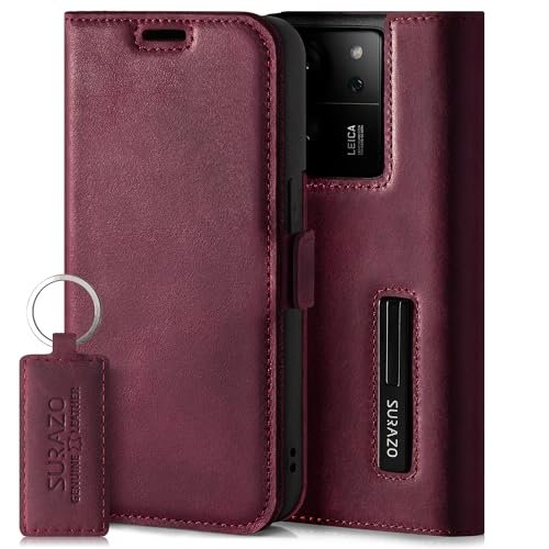 SURAZO Premium Slim magnetyczne etui na telefon komórkowy do Xiaomi 13T Pro 5G & 13T 5G, skórzane – składane etui ochronne z prawdziwej skóry [z przegródką na karty, ochroną RFID] etui z klapką,