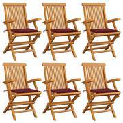 Fotele i krzesła ogrodowe - vidaXL Lumarko Krzesła ogrodowe, czerwone poduszki, 6 szt., drewno tekowe! 3062550 - miniaturka - grafika 1
