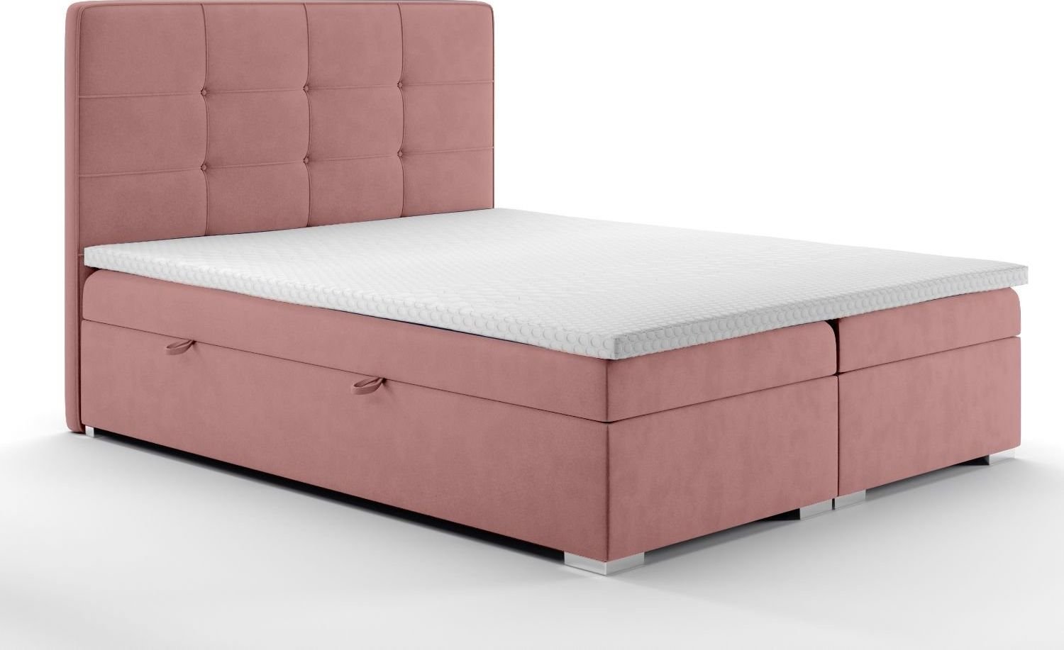LAVERTO Łóżko kontynentalne TUTO 140x200 różowe velvet z pojemnikiem