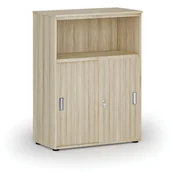 Szafy biurowe - Szafa biurowa kombinowana z drzwiami przesuwnymi PRIMO WOOD, 1087 x 800 x 420 mm, dąb naturalny - miniaturka - grafika 1