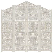 Parawany - Parawan 4-panelowy, rzeźbiony, biały, 160x165 cm, drewno mango - miniaturka - grafika 1