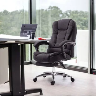 Fotel biurowy, krzesło biurowe Fotel obrotowy BOSS z podnóżkiem - czarny MATERIAŁ KO22CZ-MAT - Fotele i krzesła biurowe - miniaturka - grafika 1