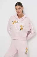 Bluzy damskie - Guess bluza bawełniana damska kolor różowy z kapturem wzorzysta - miniaturka - grafika 1