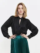 Koszule damskie - Czarna atłasowa koszula damska - miniaturka - grafika 1