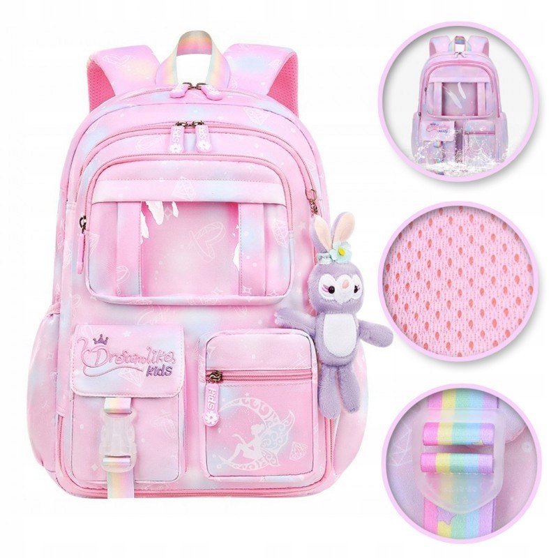 Plecak Rainbow sweet szkolny uniwersalny kieszonki z brelokiem PL159R