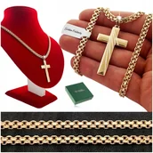 Naszyjniki męskie - ZŁOTY ŁAŃCUSZEK BISMARK 55CM 5MM Z KRZYŻYKIEM STAL CHIRURGICZNA 18K PREZENT - Golden Celebrity - miniaturka - grafika 1