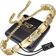 Bransoletki - ZŁOTA ZDROWOTNA BRANSOLETKA DAMSKA MAGNETYCZNA MOC Z CYRKONIAMI REGULOWANA BOSTON JEWELLERY - miniaturka - grafika 1