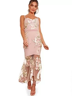 Chi Chi London Damska sukienka Peplum w kwiaty, haftowana, koronkowa sukienka w kolorze różowym, różowy, 36 - Sukienki - miniaturka - grafika 1