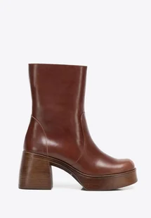 Damskie botki ze skóry naturalnej z wysoka cholewką brązowe - Półbuty męskie Damskie botki ze skóry naturalnej z wysoka cholewką brązowe - Półbuty męskie - miniaturka - grafika 1