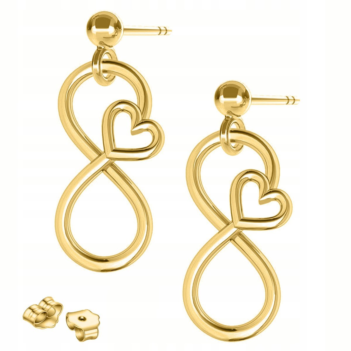 Złote Kolczyki Serca z Nieskończonością Ósemka Serduszka SREBRO 925