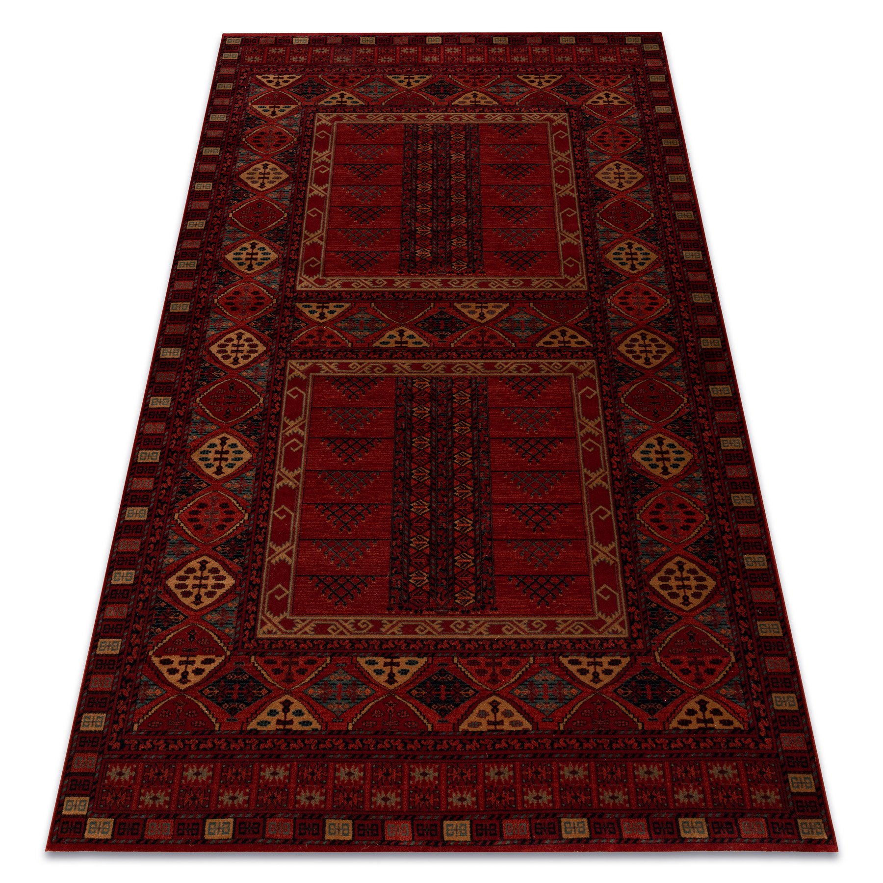 Dywan wełniany KASHQAI 4346 300 orientalny, geometryczny bordo czerwony 135x200 cm