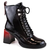 Botki damskie - Lakierowane botki damskie na obcasie czarne D&A S.Barski Premium Collection MR870-06 - miniaturka - grafika 1