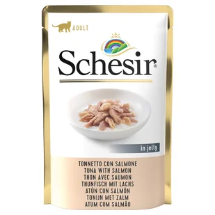 Schesir 20 + 4 gratis! w galarecie, saszetki, 24 x 85 g - Tuńczyk z łososiem - Mokra karma dla kotów - miniaturka - grafika 4