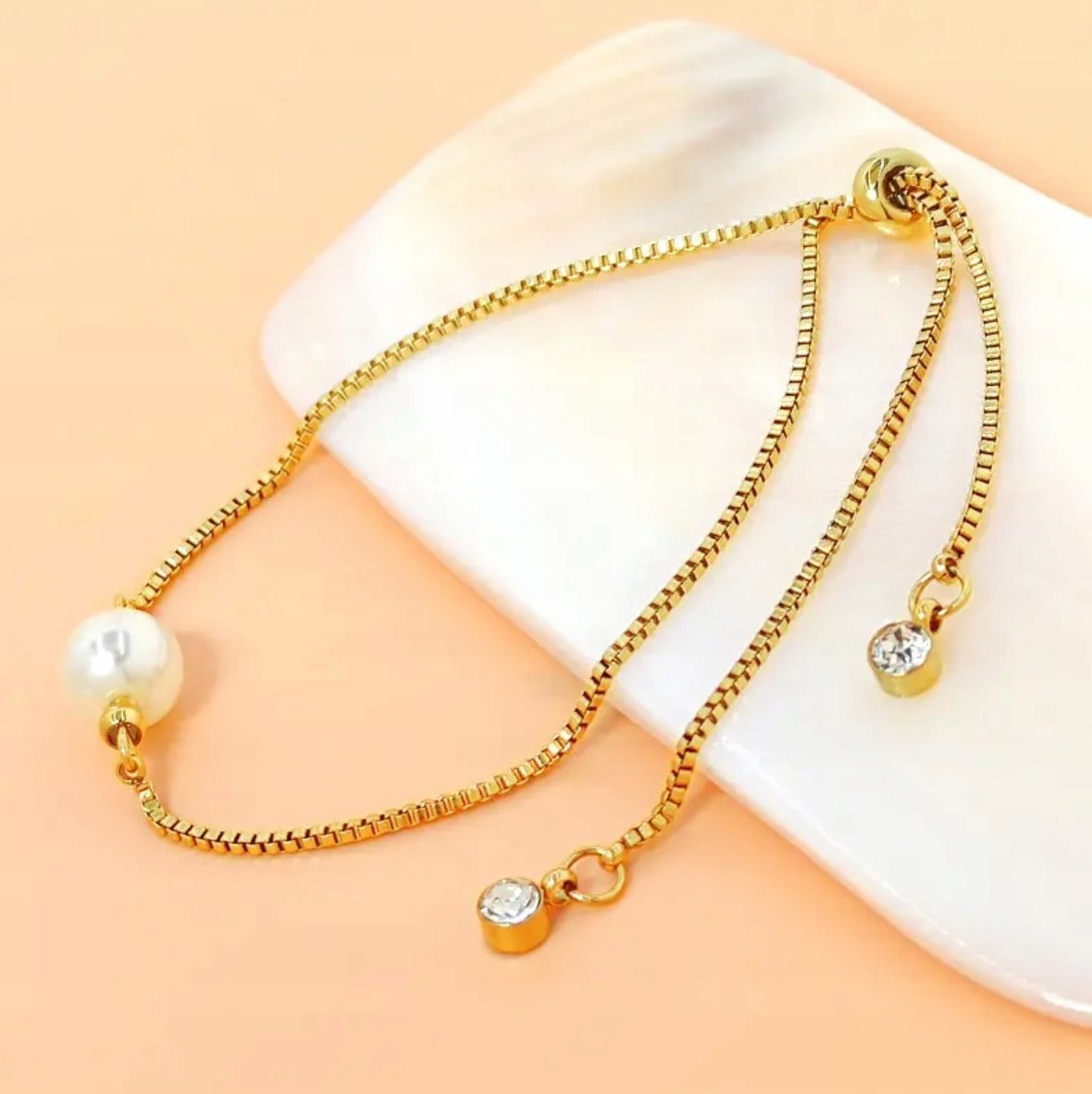 Złota Bransoletka z Perłą i Cyrkoniami Stal Szlachetna