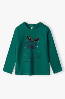 Bluzki dla dziewczynek - Bluzka dziewczęca z napisem "Merry Pugmas" zielony - grafika 1