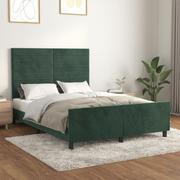 Łóżka - Lumarko Rama łóżka z zagłówkiem, ciemnozielona, 140x190 cm, aksamitna - miniaturka - grafika 1