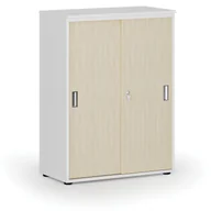 Szafy biurowe - Szafa biurowa z drzwiami przesuwnymi PRIMO WHITE, 1087 x 800 x 420 mm, biały/brzoza - miniaturka - grafika 1