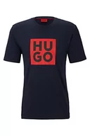 Koszulki męskie - HUGO Męski T-shirt Daltor z bawełny ekologicznej z nadrukiem logo, Dark Blue405, L - miniaturka - grafika 1